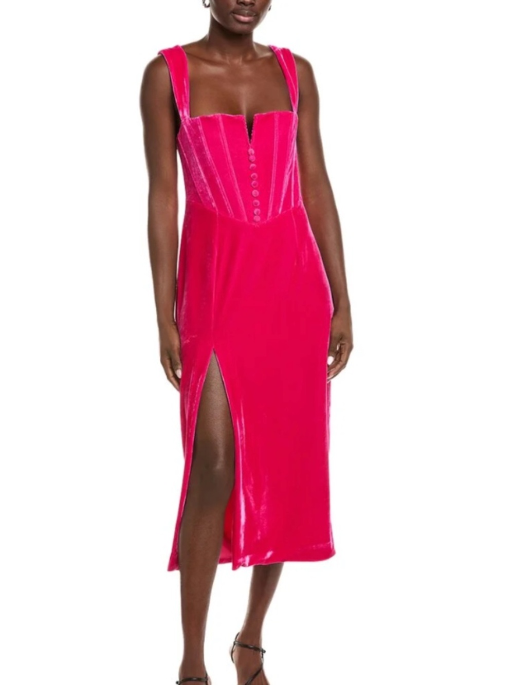 O.P.T Klarissa Maxi Dress - Vibrant Pink Maxi Dress with Slit Size Large (NWT)